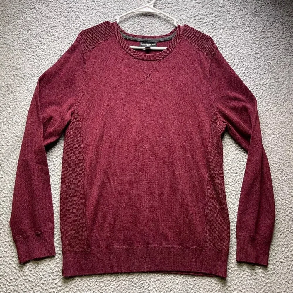Banana Republic Men's L Sweatshirt Maroon Crew Neck Pullover Cotton Wool